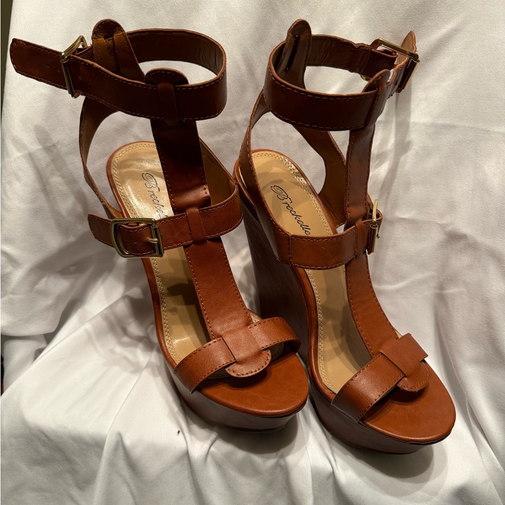 Caramel Brown Strappy 6” platform sandals - size 8.5 - Picture 2 of 8